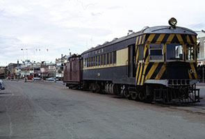 c1962 = Ellen Street - Port Pirie - railcar SAR brill 104 with brake van trailer in street